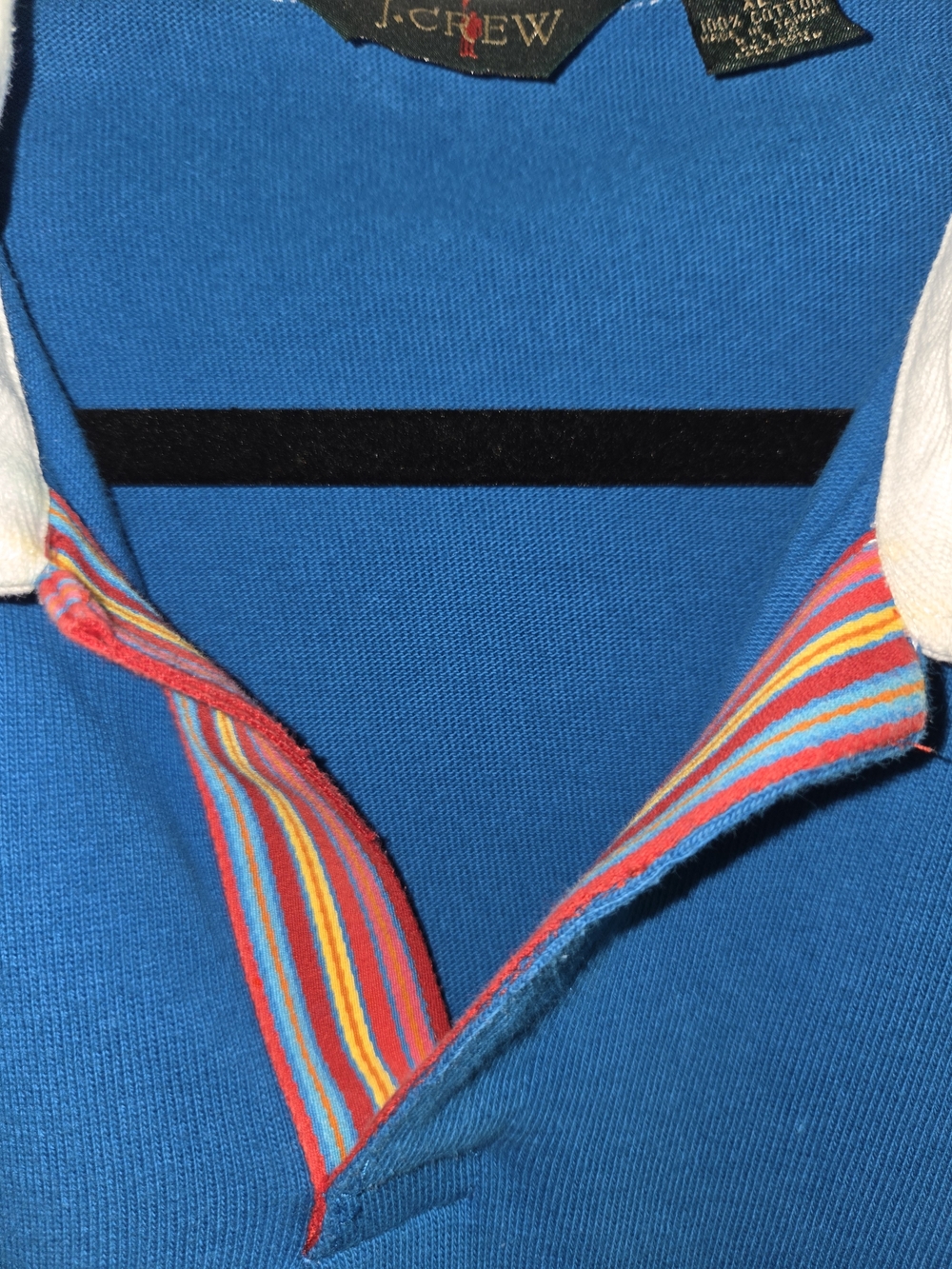 J. Crew Bright Blue Polo with White Collar and Multicolor Trim - Picture 3 of 6